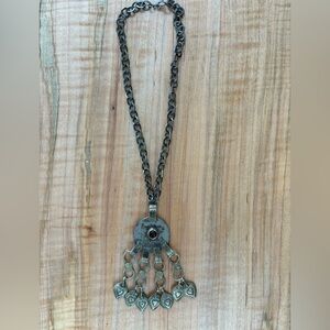Chunky Vintage Artisan Silver Pendant Necklace With Stone Accent
